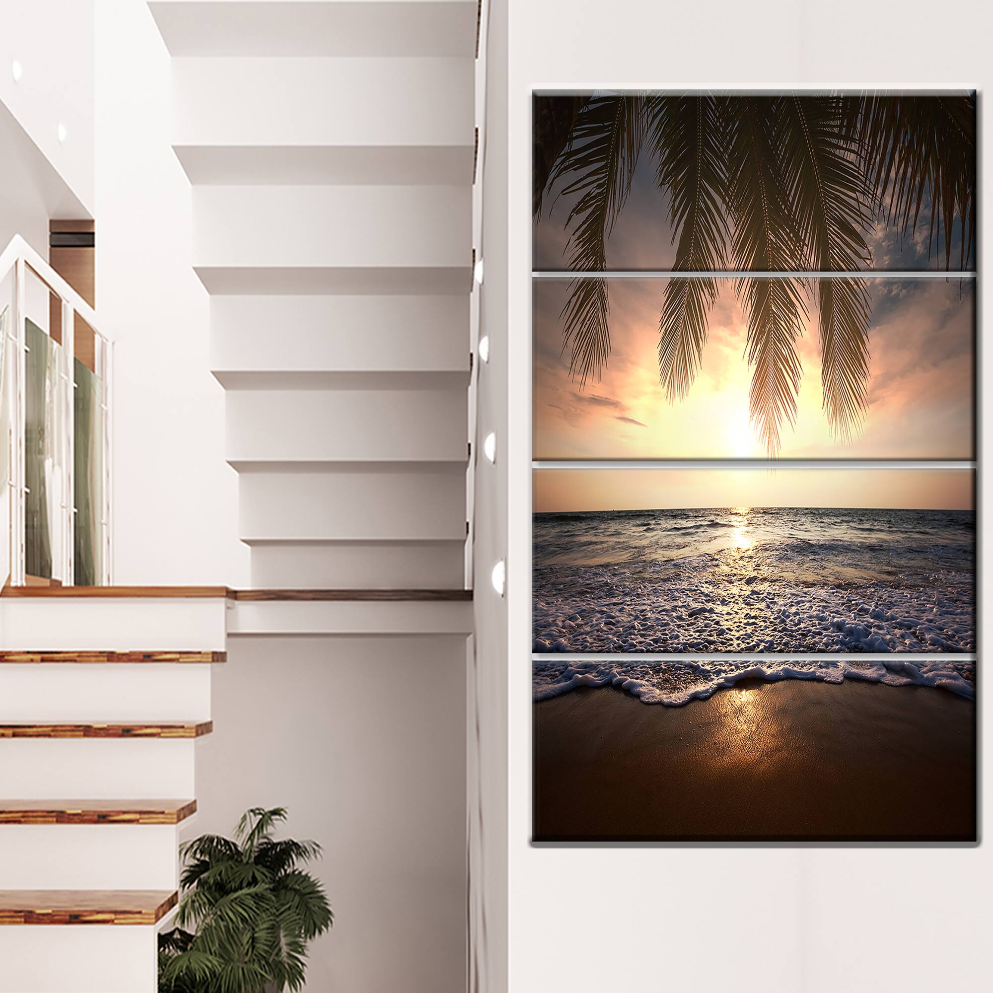 Designart - Tropical Beach with Palm Leaves